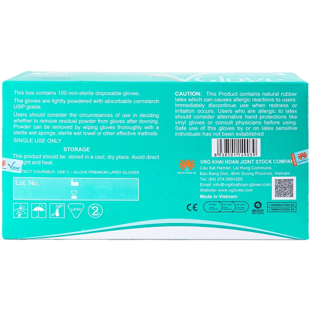 Găng tay cao su có bột Vglove Khải Hoàn - HÀNG CHÍNH HÃNG