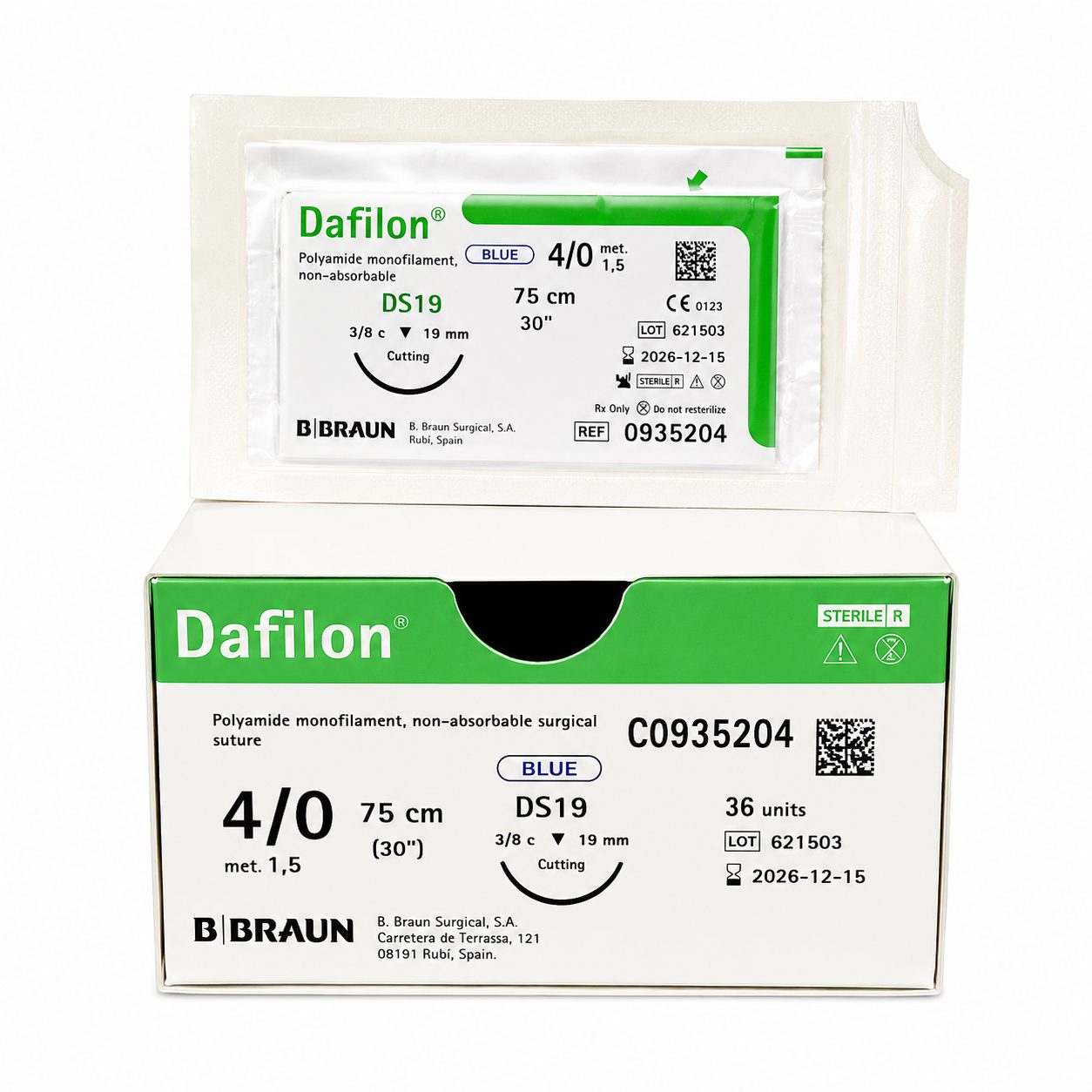 Chỉ khâu phẫu thuật không tiêu Dafilon bbraun kim tam giác 3/8C