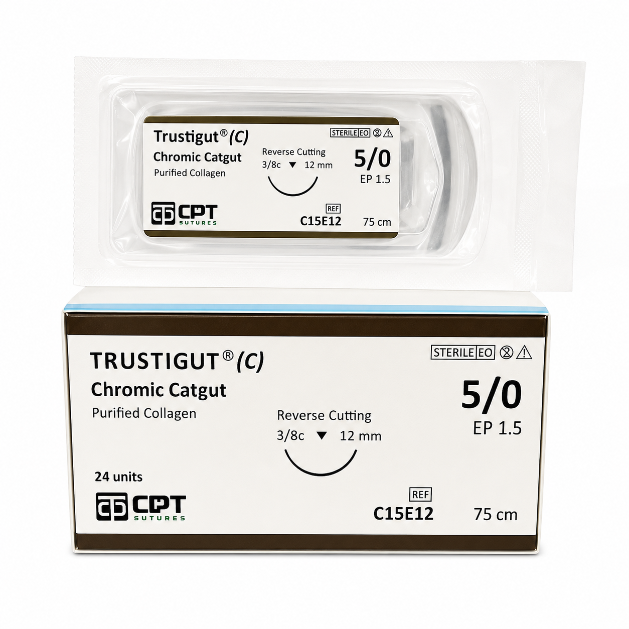 Chỉ khâu phẫu thuật tự tiêu CPT Trustigut Chromic Catgut kim tròn 1/2C | CPT MEDICAL Việt Nam
