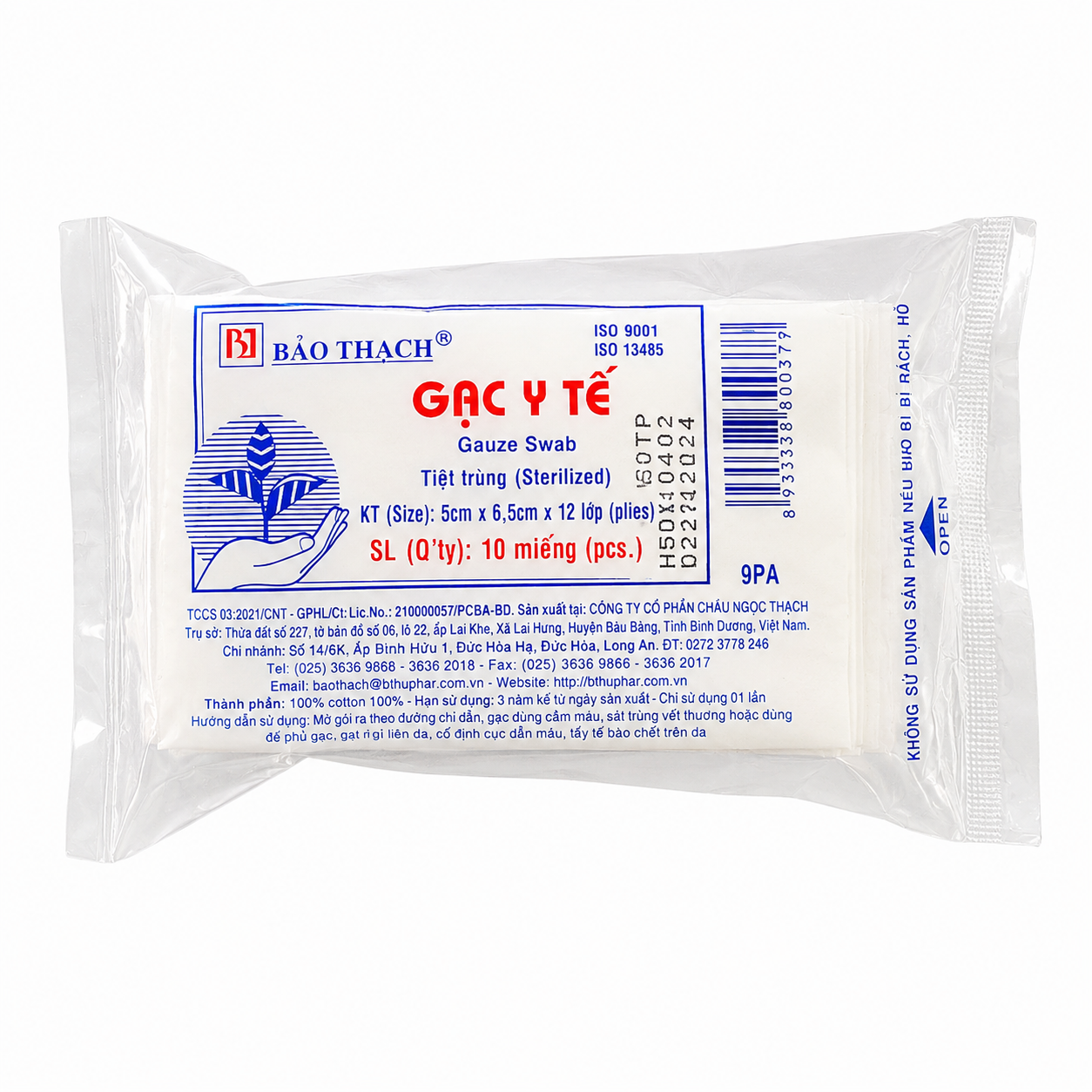 Gạc y tế tiệt trùng Bảo Thạch 5 cm x 6,5 cm x 12 lớp Gauze Swab