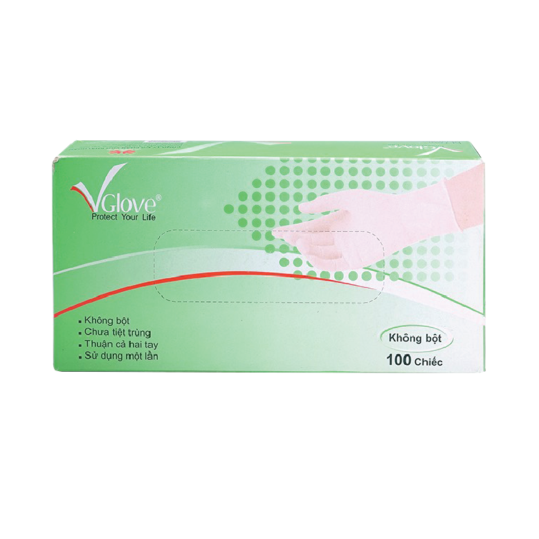 Găng tay cao su không bột Vglove Khải Hoàn - Hộp xanh