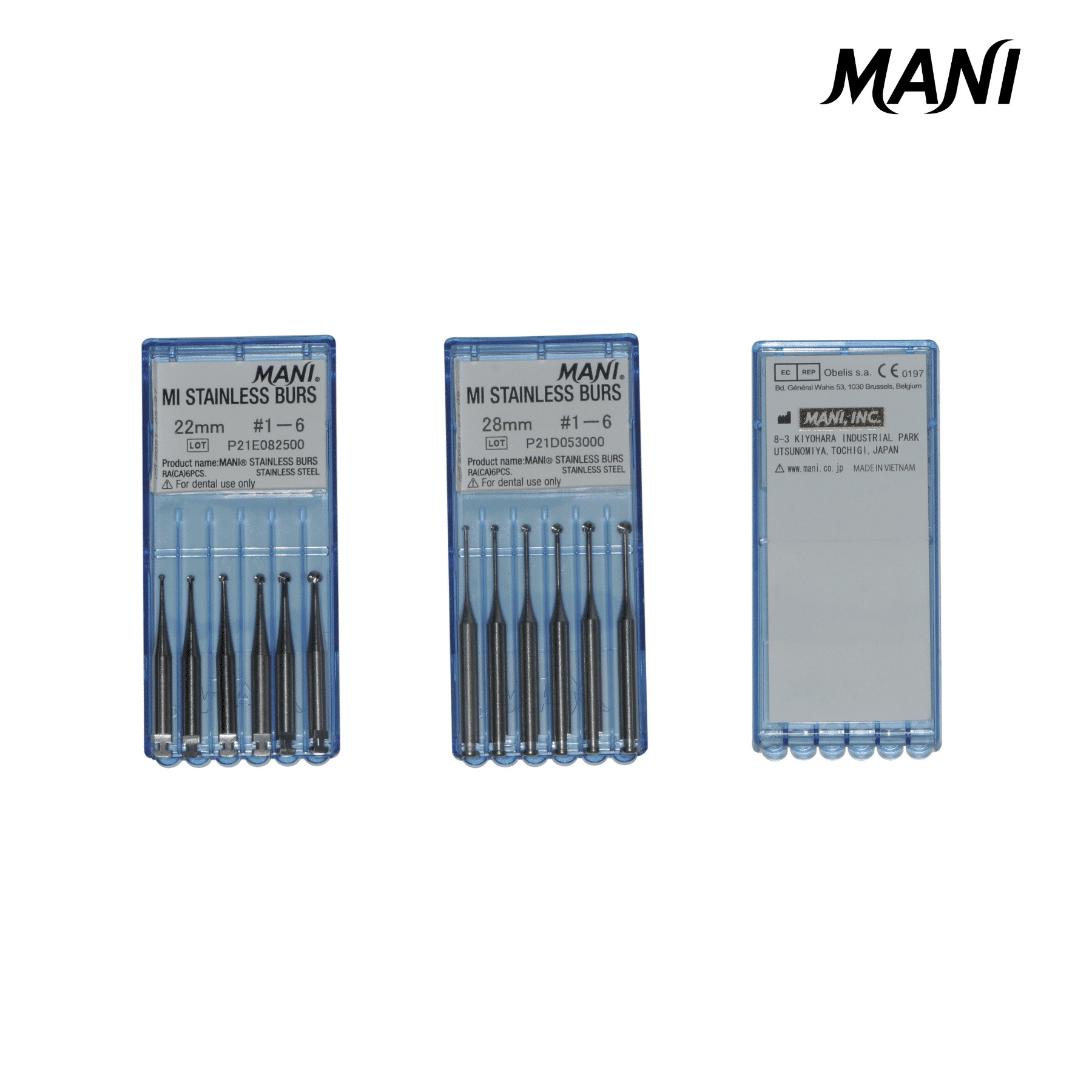 Mũi nạo ngà Mi Stainless Burs Hộp 6 cây Mani Nhật Bản