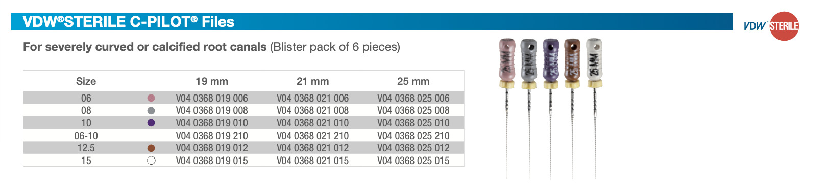 Trâm tay nội nha thăm dò ống tuỷ STERILE C PILOT Files VDW | VDW Đức